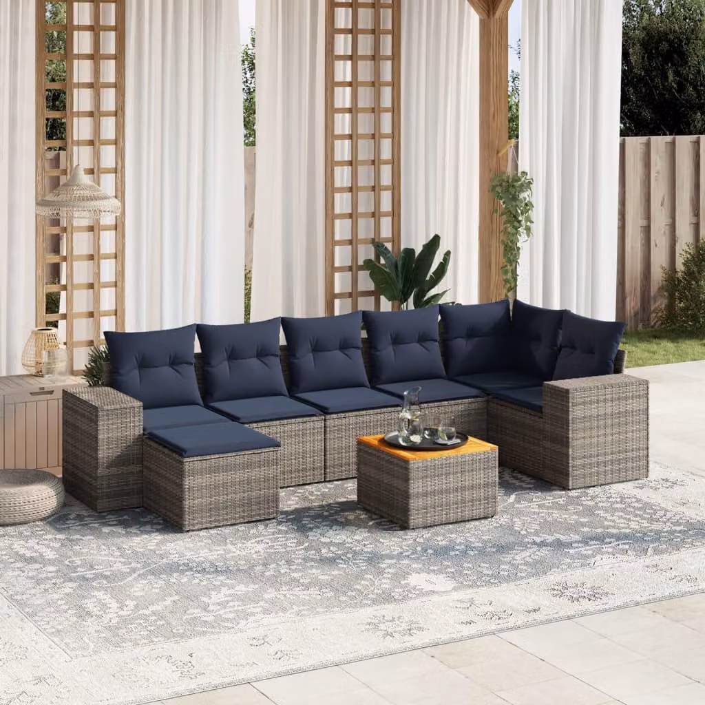 Set Divani da Giardino vidaXL 8 pz in Polyrattan Grigio con Cuscini e Tavolino da Esterno