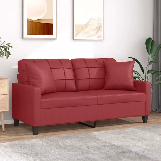 Divano a 2 Posti con Cuscini-Sofa 2 Posti con Cuscini Rosso Vino 140 cm in Similpelle 805435