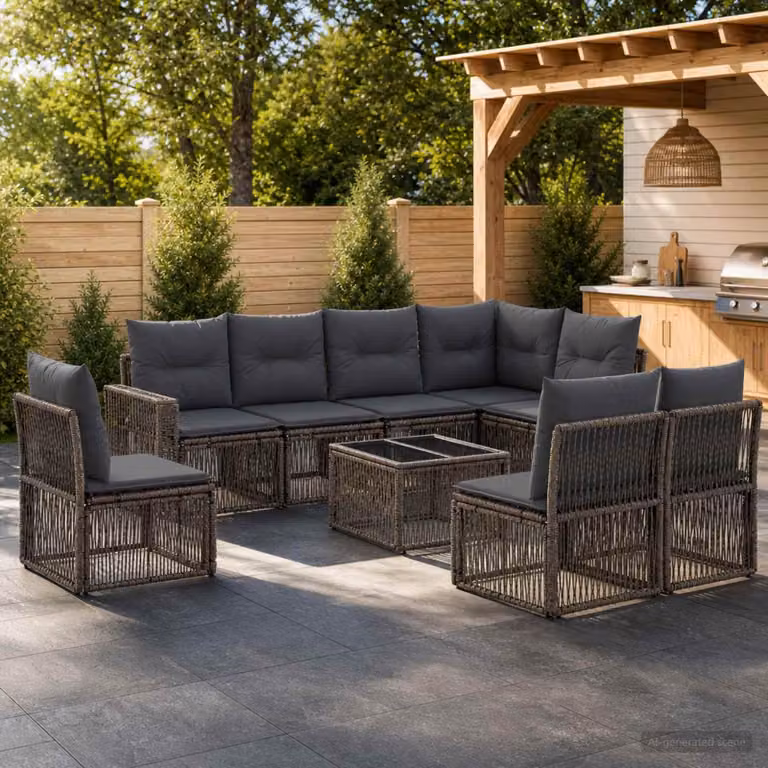 Maison Exclusive - Set da giardino composto da 9 pezzi. Divano e poltrone in rattan sintetico, colore grigio e grigio scuro