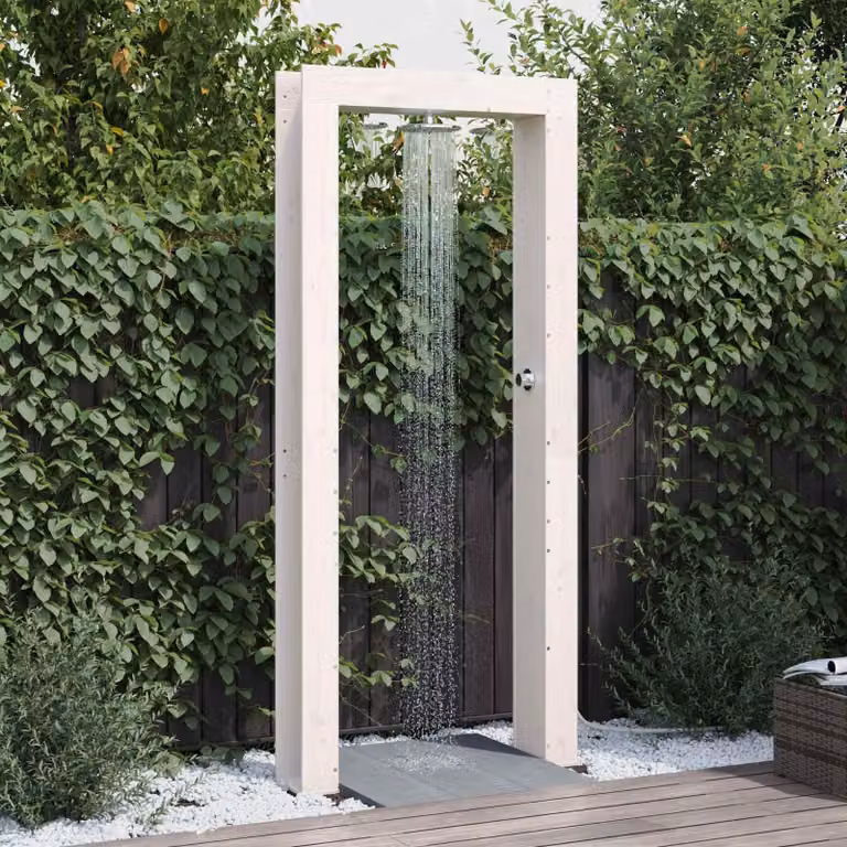 Maison Exclusive - Doccia da giardino, 226 cm, legno massello di pino e acciaio inossidabile, colore bianco