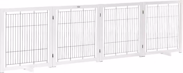 Cancello per cani in legno e acciaio, bianco, 305 x 35,5 x 82 cm
