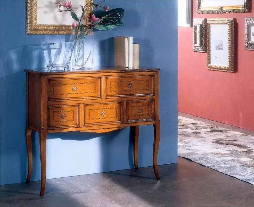 Consolle cassettiera classica in legno con 5 cassetti Mobili 2G finitura bassano L: 98 cm, P: 40 cm, H: 85 cm – 3