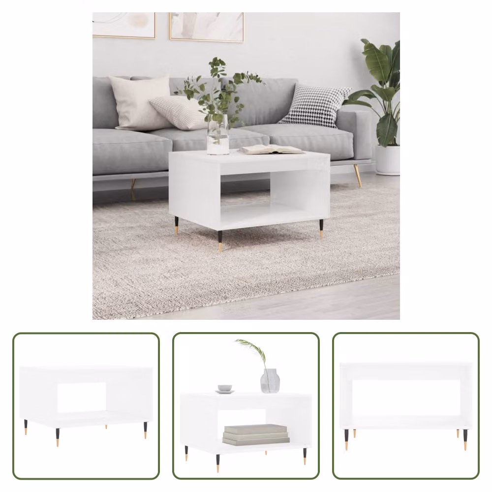 Tavolino The Living Store bianco 60x50x40 cm in materiale ligneo