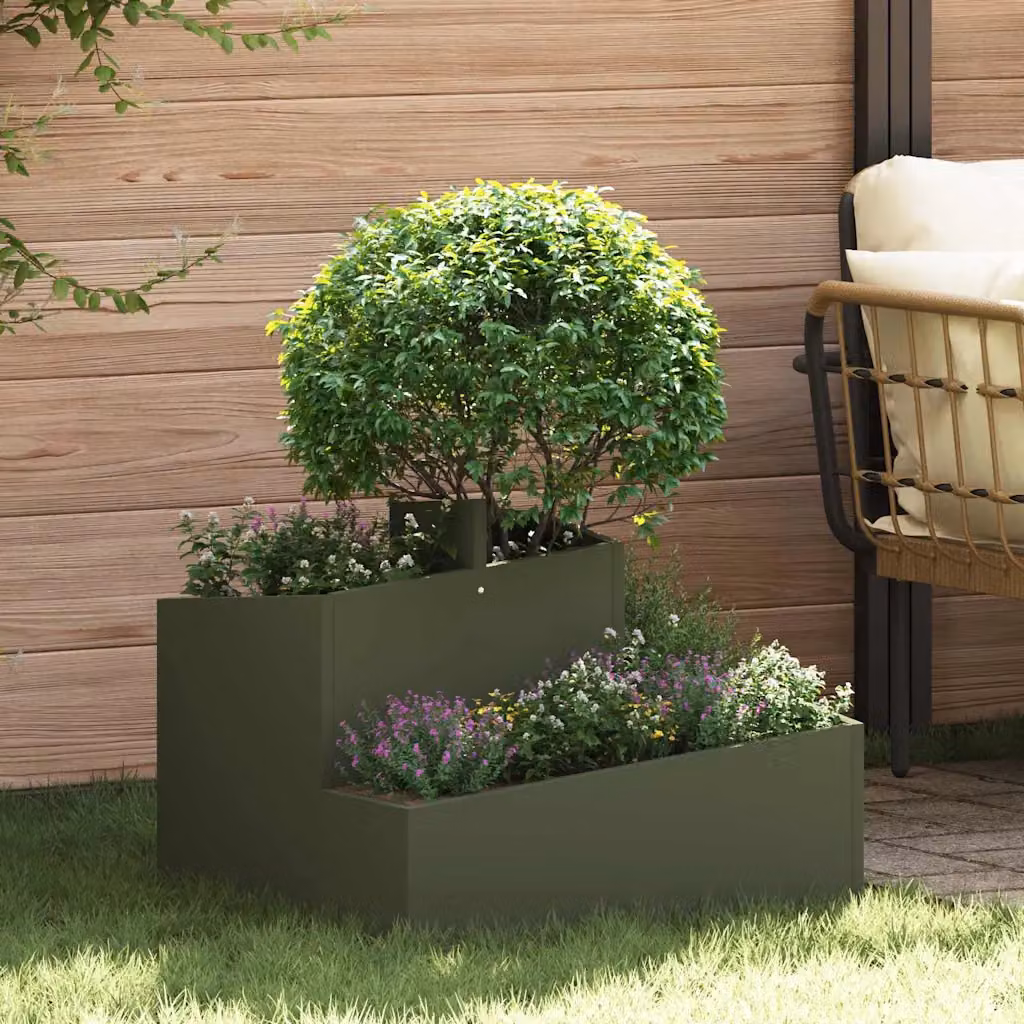 vidaXL Vaso da giardino in metallo Verde, L: 60 cm, P: 60 cm, H: 50 cm