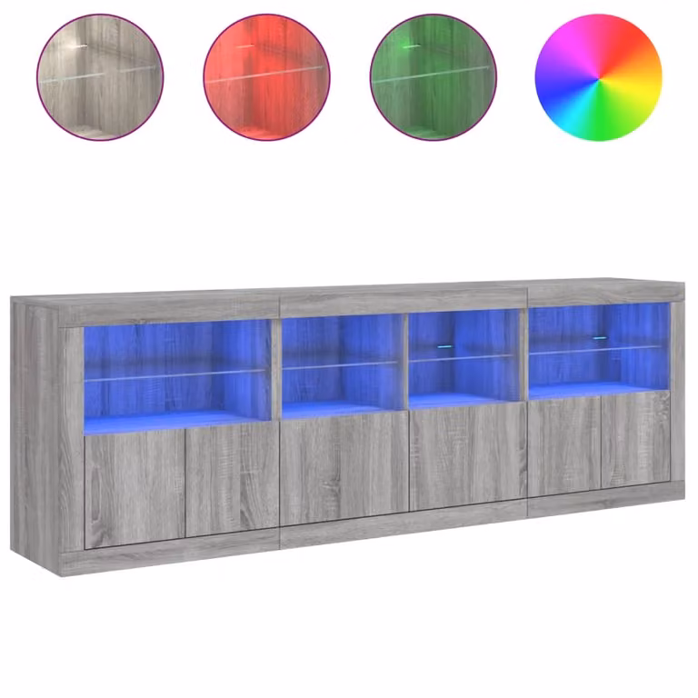 Credenza con Luci LED Grigio Sonoma 202x37x67 cm