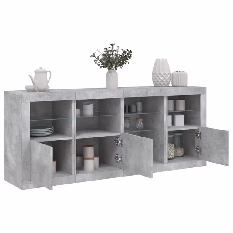 vidaXL Credenza Moderna con Luci LED Grigio Cemento L: 164 cm, P: 37 cm, H: 67 cm