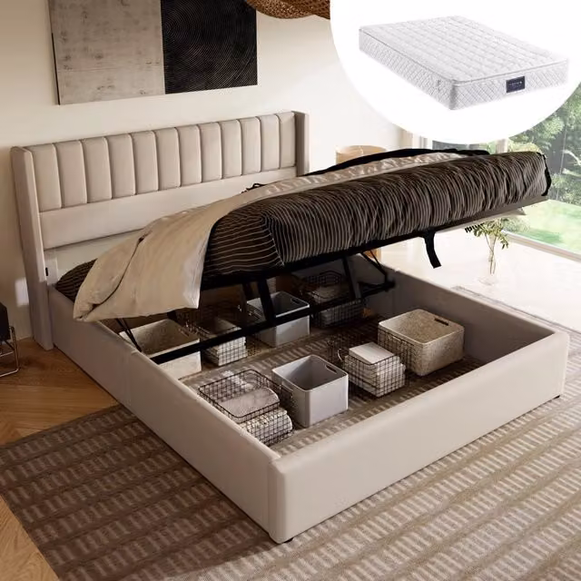 letto imbottito lino beige 160x200 cm