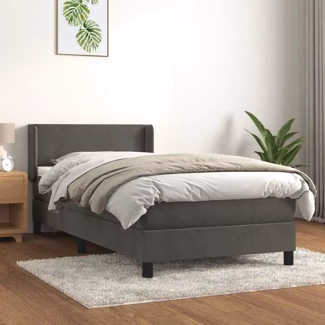 Giroletto a Molle con Materasso-Struttura Letto Grigio Scuro 90x200 cm Velluto 509285