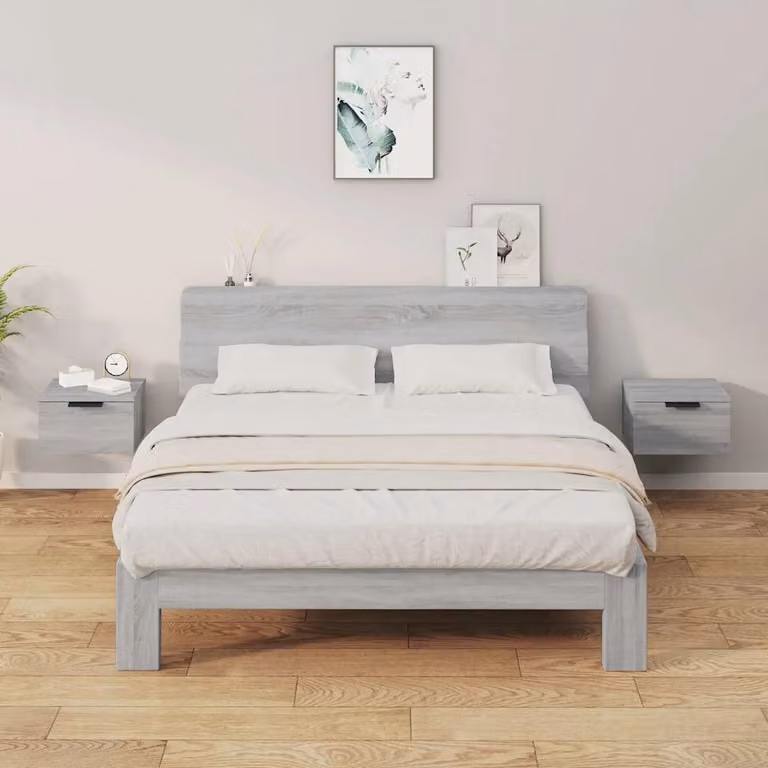 Set di 2 comodini da muro vidaXL in legno color grigio Sonoma, L 34 cm x P 30 cm x H 20 cm