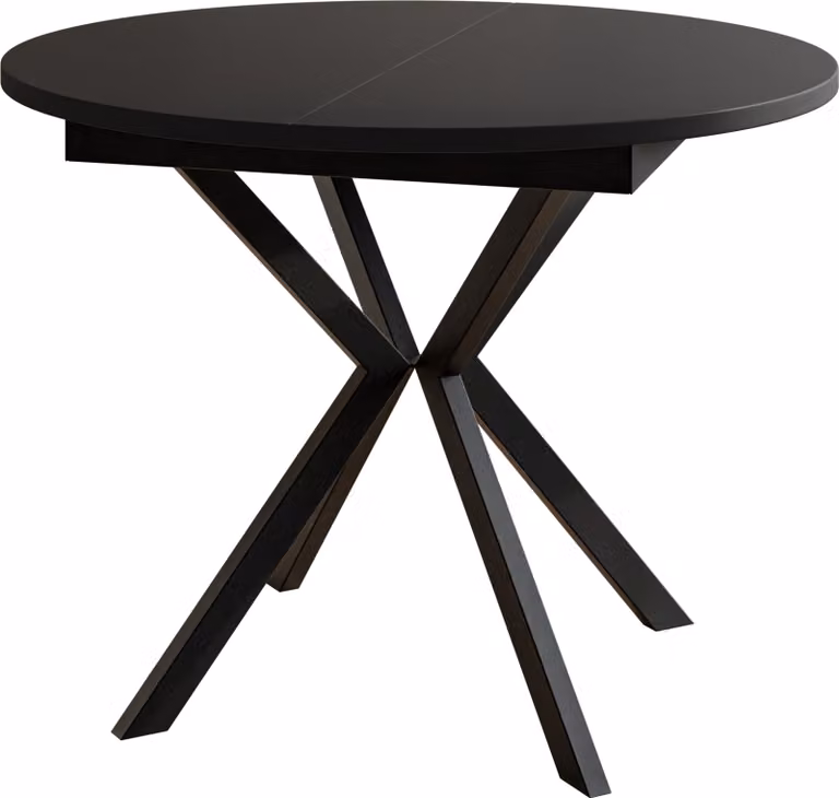 Tavolo rotondo per sala da pranzo LEO, diametro tavolo allungabile: da 100 cm a 138 cm, colore tavolo da soggiorno: nero, con gambe in metallo nero