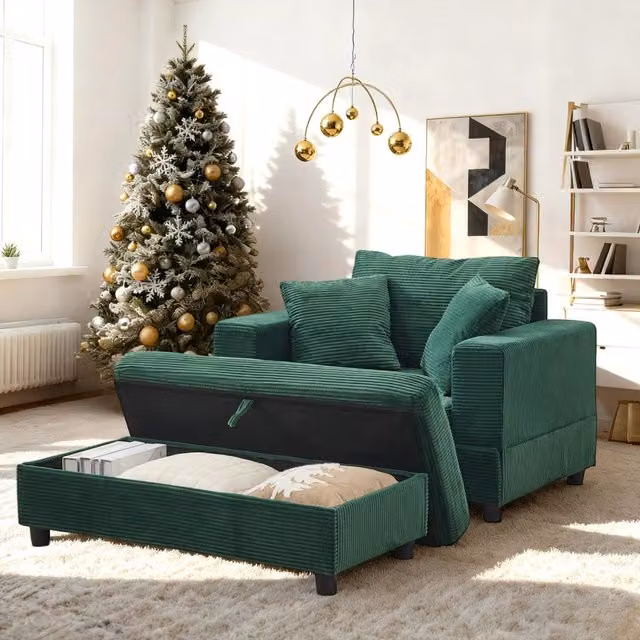 Chaise longue con vano contenitore in metallo e legno verde smeraldo