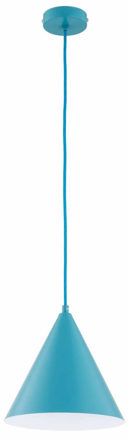Lampada a sospensione a cono GANNA blu-turchese 1xE27x15W in metallo, dimensioni: 85x24,5x24,5 cm, IP20, Alfa
