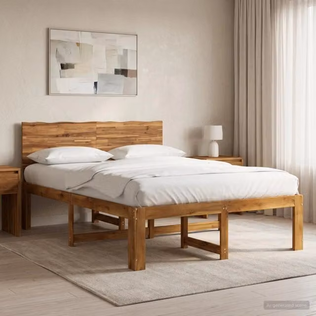 Letto matrimoniale con testiera ROSTOCK vidaXL in legno di acacia naturale, L/P/H: 156 x 208,5 x 91 cm