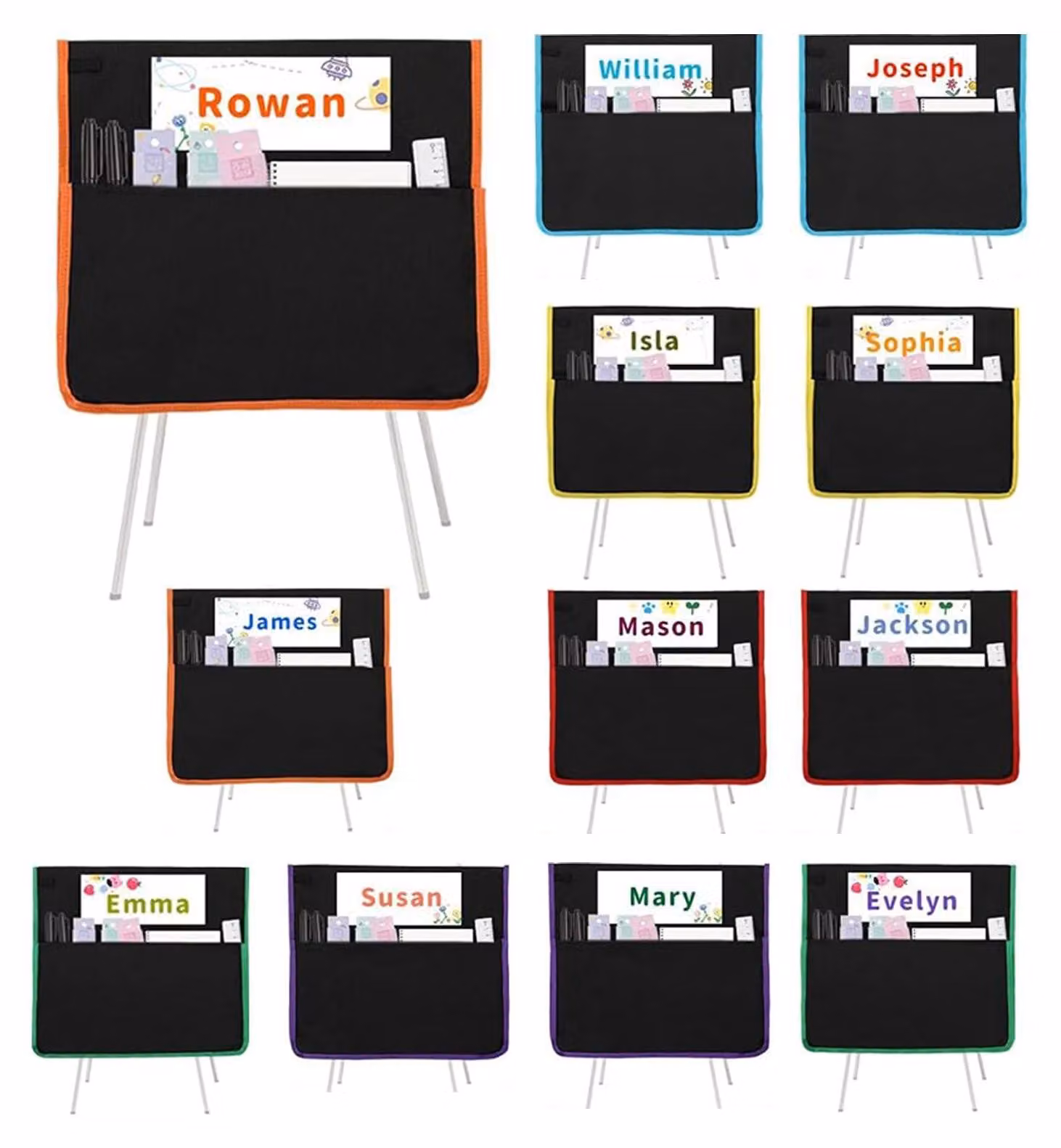 Set di 12 organizer per sedie, ideali per scuola e ufficio
