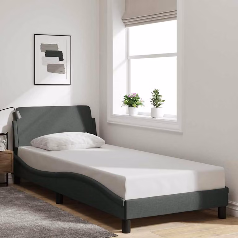 vidaXL Giroletto Dover Grigio Scuro con Struttura Imbottita e Doghe in Legno L/P/H: 90 x 190 cm