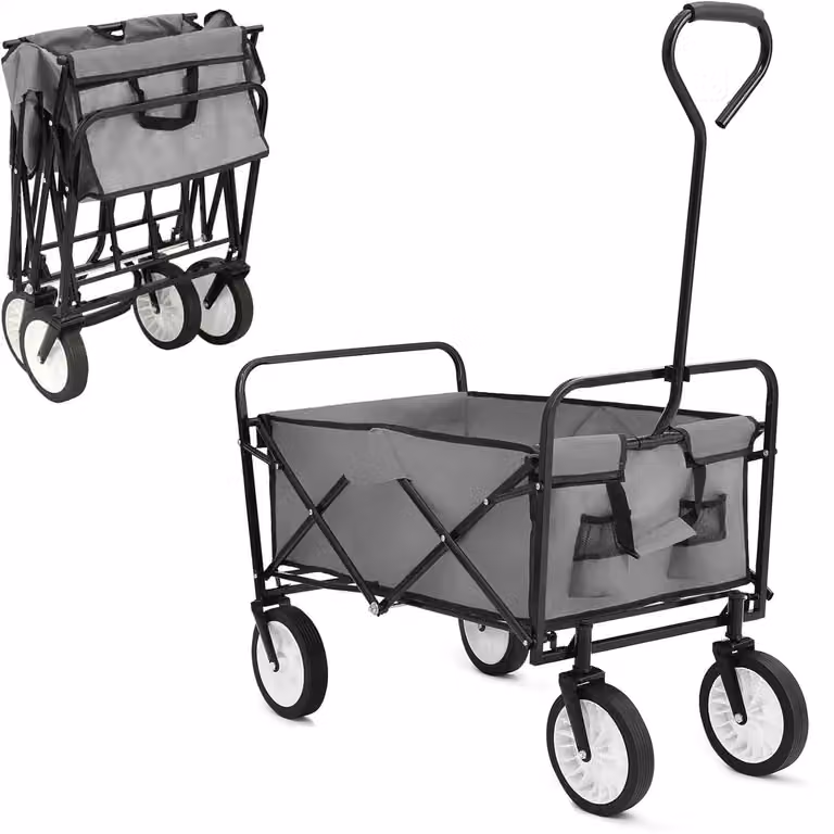 Carrello da giardino – Carrello pieghevole – Carrello pieghevole con ruote – Carrello per il trasporto, ideale per campeggio e spiaggia – Capacità di carico: 80 kg – Grigio