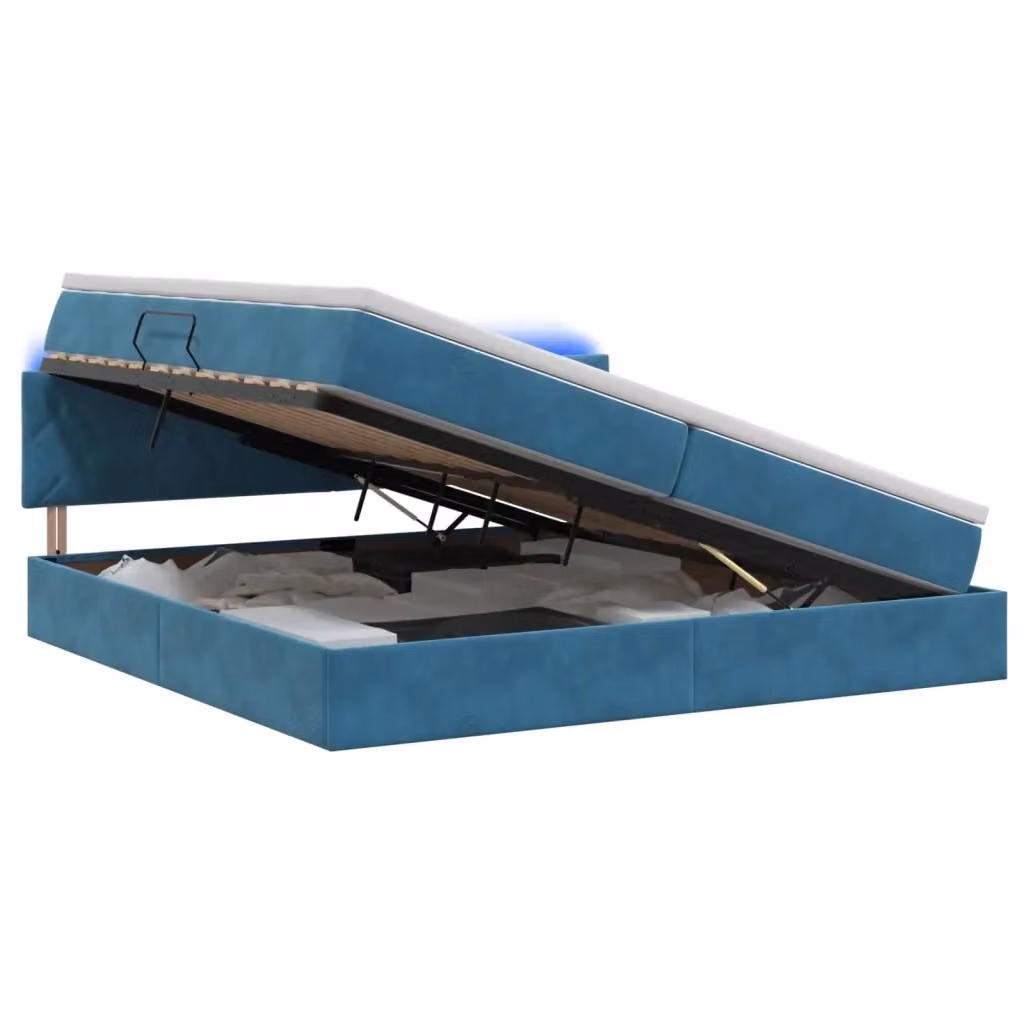 Letto con contenitore e illuminazione LED vidaXL in velluto blu con porta USB e materasso a molle L/P/H: 200 x 200 x 34 cm – 2