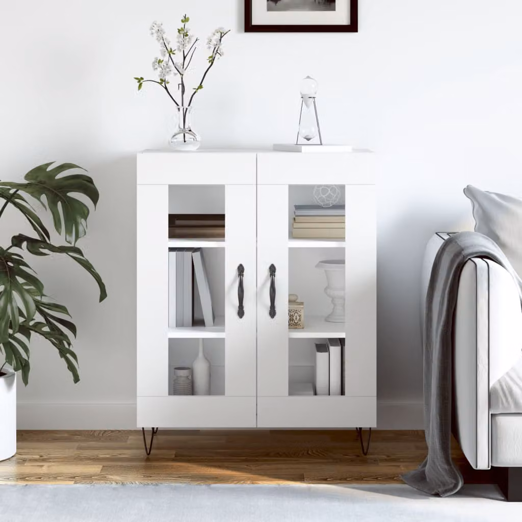 Credenza bianca vidaXL in legno multistrato per soggiorno L: 69,5 cm, P: 34 cm, H: 90 cm