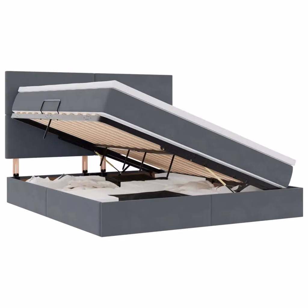 Letto con contenitore e materasso vidaXL Grigio con base a sollevamento e illuminazione sottostante L/P/H: 204 x 160 x 88 cm – 2