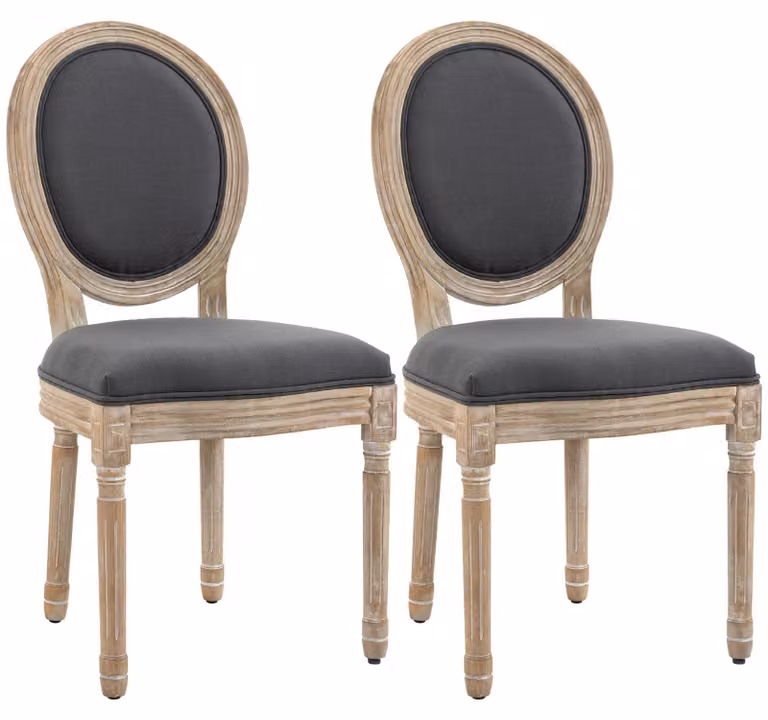 Set di 2 sedie da pranzo - Sedie per cucina - Imbottite - Aspetto simile al lino - Schienale - Gambe in legno - Grigio