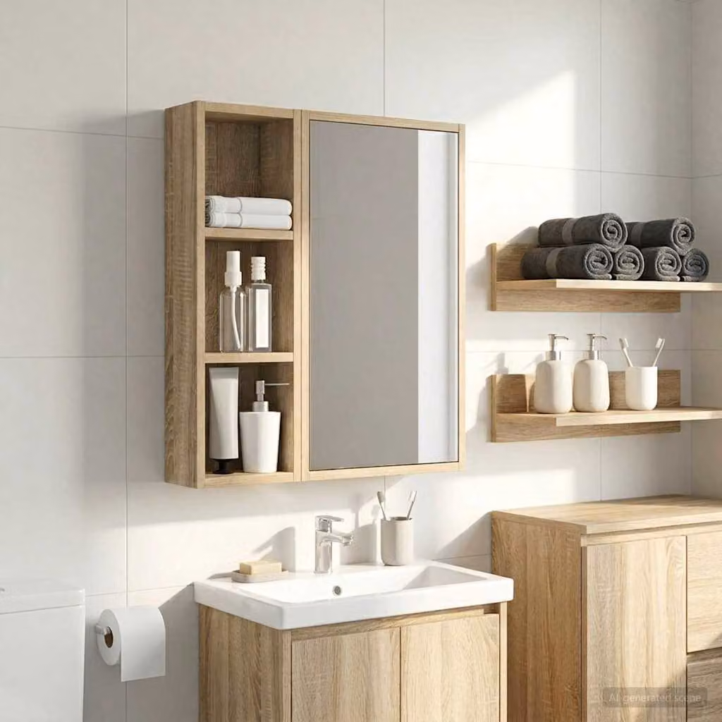 Armadio da bagno a muro vidaXL in Rovere Sonoma, moderno con ripiani interni e ante a battente, L/P/H: 60,5 x 20 x 10 cm