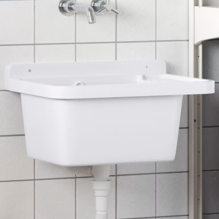 Lavabo a parete vidaXL in resina bianco L 50 cm x P 35 cm x H 24 cm