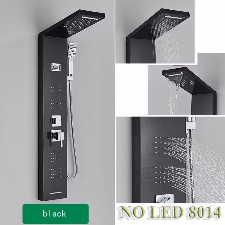 Pannello doccia per bagno - Colonna doccia LED con miscelatore - Getto massaggio tipo SPA - Indicatore di temperatura - Acciaio inossidabile 304 - Montaggio a parete - Nero bronzo 8014
