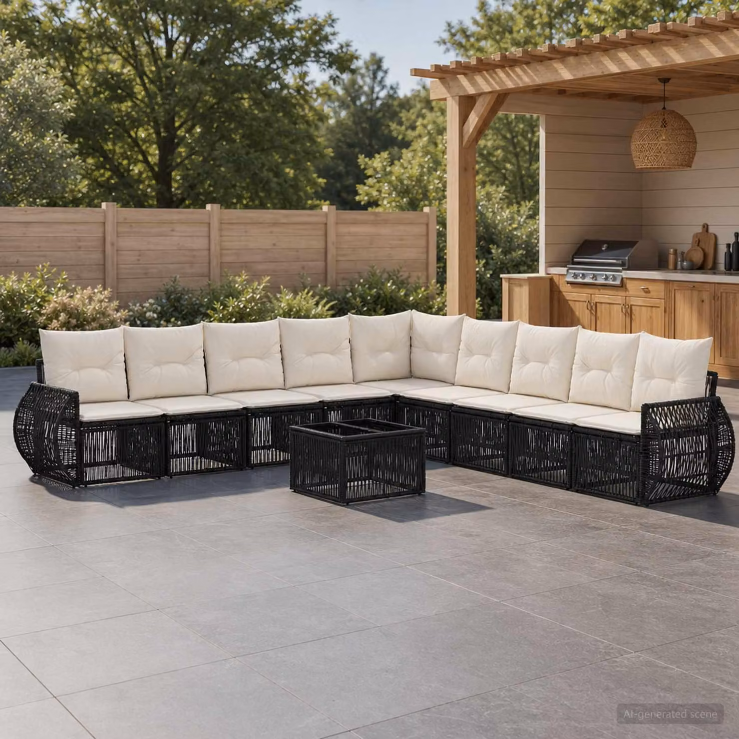 Maison Exclusive - Set da giardino composto da 10 pezzi. Divano da giardino in rattan sintetico, colore nero e crema