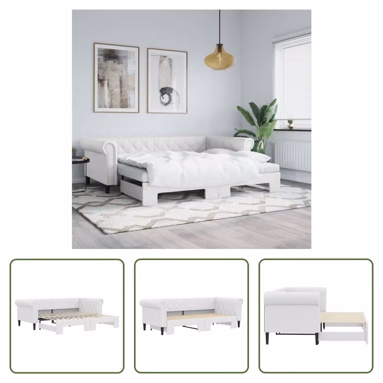 The Living Store letto da giorno allungabile bianco 90x200 cm in ecopelle