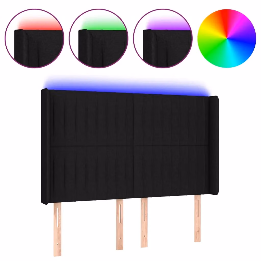 Testiera con LED e porta USB vidaXL in tessuto nero, L: 147 cm, P: 16 cm, H: 118-128 cm – 2