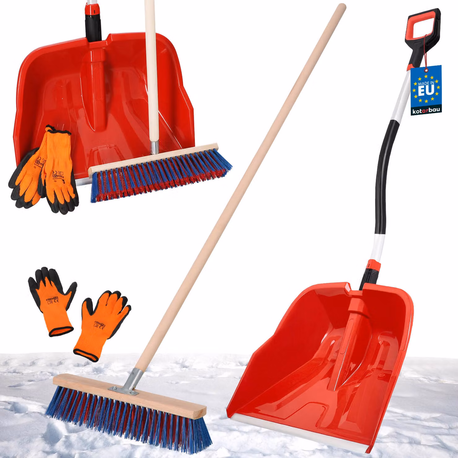KOTARBAU® Set pala da neve con manico in alluminio 144 cm Scopa stradale 43 cm + guanti Pala da neve Spazzaneve Scopa da giardino con manico Pala da neve per esterni Auto per sgombero neve
