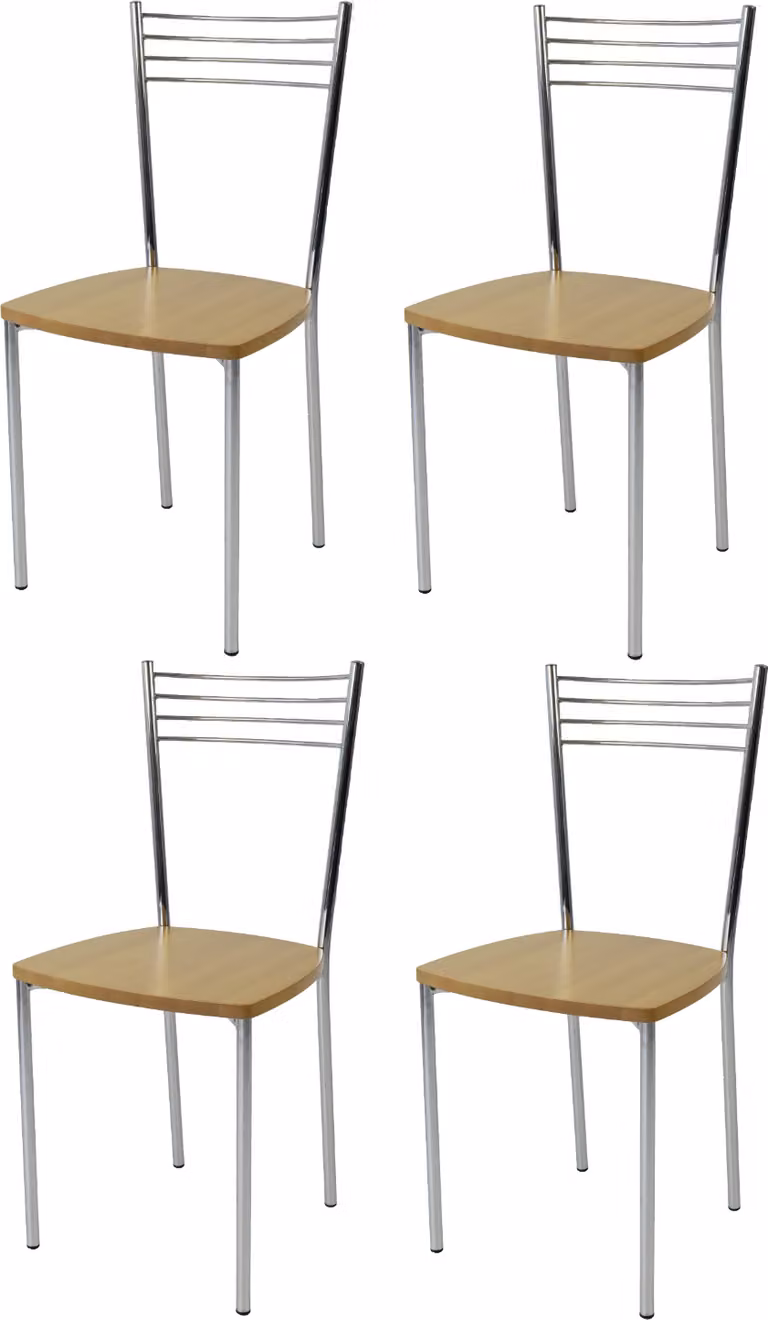 t m c s Tommychairs - Set di 4 sedie moderne ELENA per cucina e sala da pranzo, struttura robusta in acciaio cromato, seduta in legno color rovere