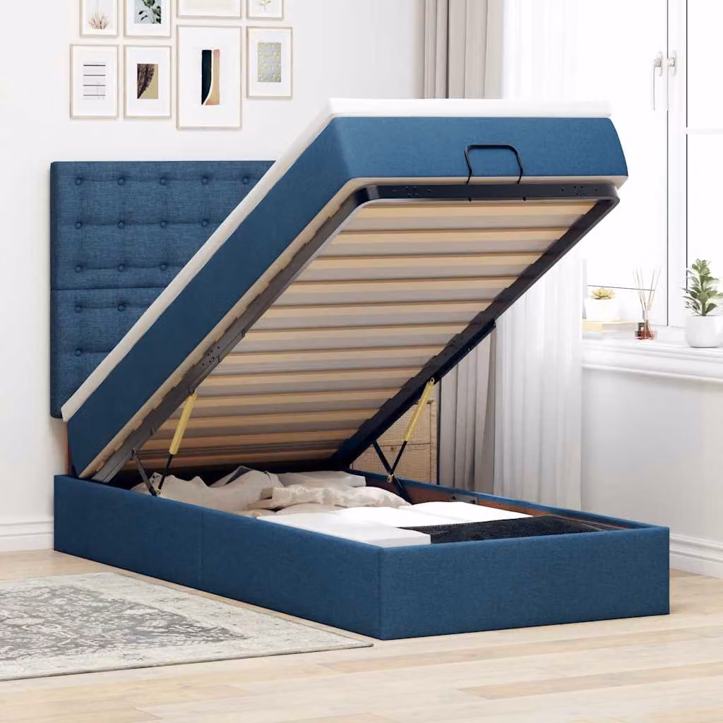 Pouf Letto con Materasso vidaXL in Tessuto Blu e Bianco L: 200 cm, P: 100 cm, H: 128 cm