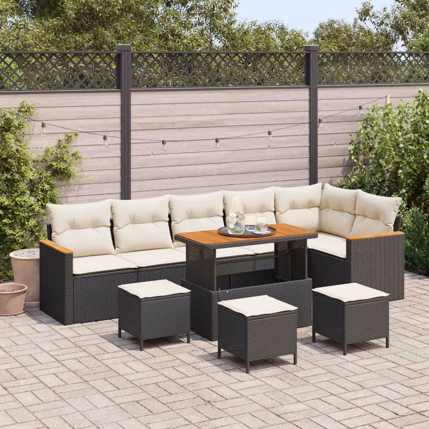 Maison Exclusive - Set da giardino composto da 10 pezzi, divano in rattan sintetico nero