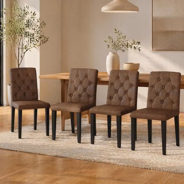 Set di 4 sedie da pranzo OKWISH in tessuto effetto velluto marrone con gambe in metallo nero opaco in stile retro – 1