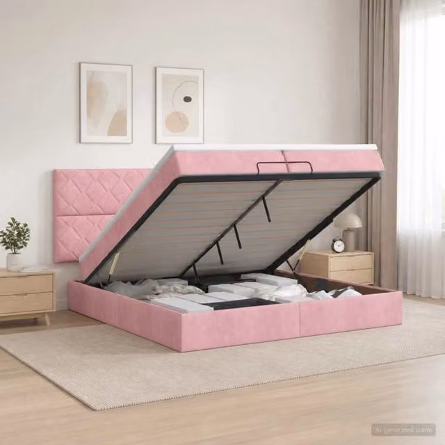 Letto Ottomano con Materasso e Illuminazione LED vidaXL in Velluto Rosa e Bianco L/P/H: 200 x 200 x 88 cm