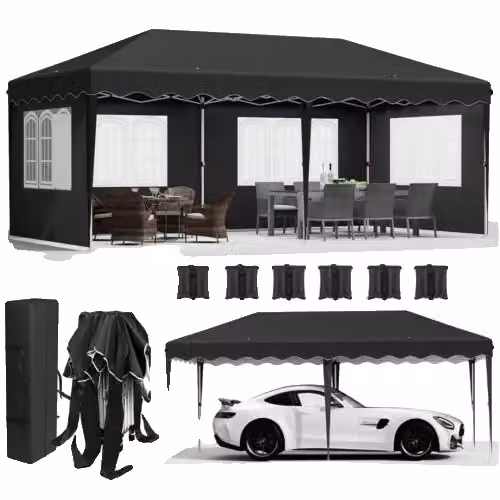 Padiglione pop-up impermeabile, tessuto Oxford 420D, tettuccio antipioggia, nero