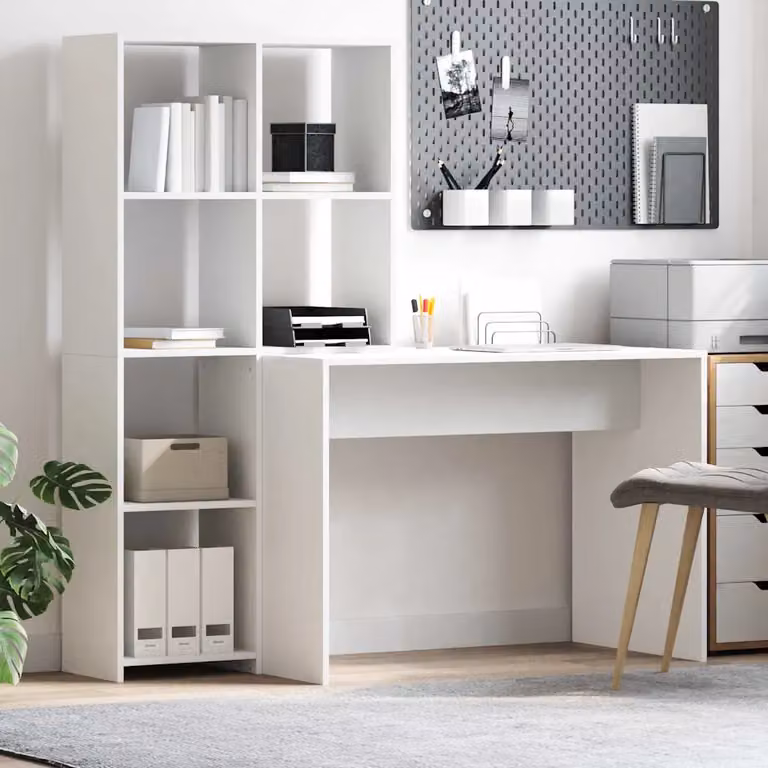 Scrivania moderna vidaXL in legno MDF bianco L: 138,5 cm, P: 55 cm, H: 143 cm