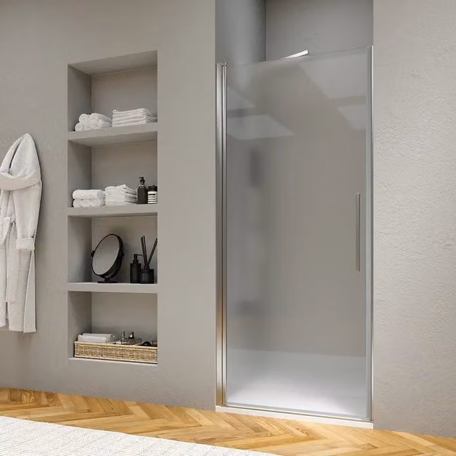 Porta doccia Elba rettangolare con apertura a battente, vetro opaco da 6 mm e profili cromati, H 195 cm x L 75 cm