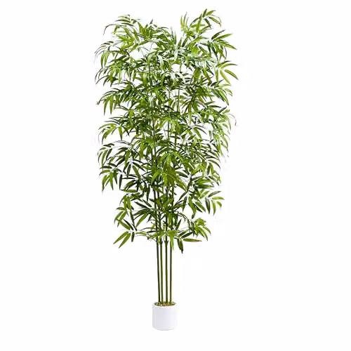 TXABL Albero artificiale, albero di bambù artificiale, alto 1,8 m, in vaso bianco, decorazione per interni, albero di bambù in seta con tronco in legno naturale, per casa, ufficio, soggiorno, moderno
