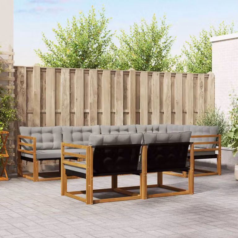Set di divani da esterno vidaXL 7 pz in legno di acacia con cuscini beige e grigio chiaro