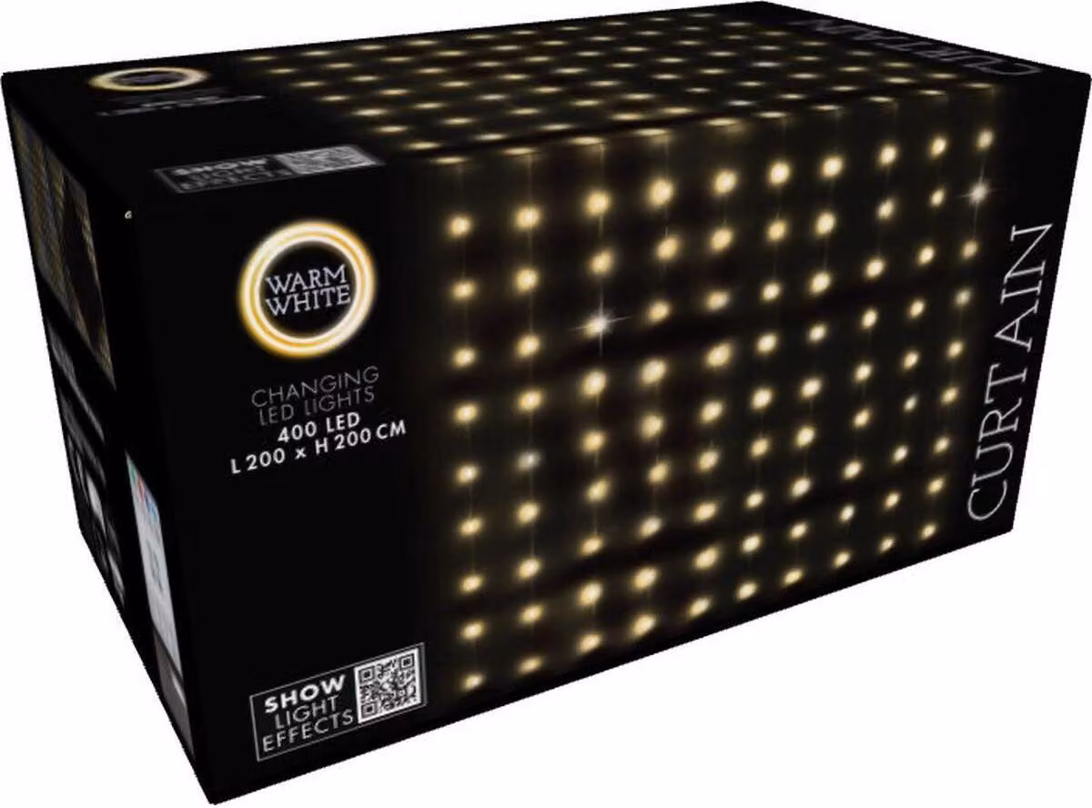 Illuminazione per albero di Natale, da interno/esterno, tenda luminosa con 400 LED, colore bianco caldo, dimensioni 200x200 cm, con telecomando