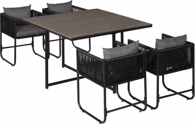 Set di mobili da giardino in polyrattan composto da 5 pezzi: tavolo da pranzo con 4 sedie e tavolino laterale, elegante set da pranzo per balcone e