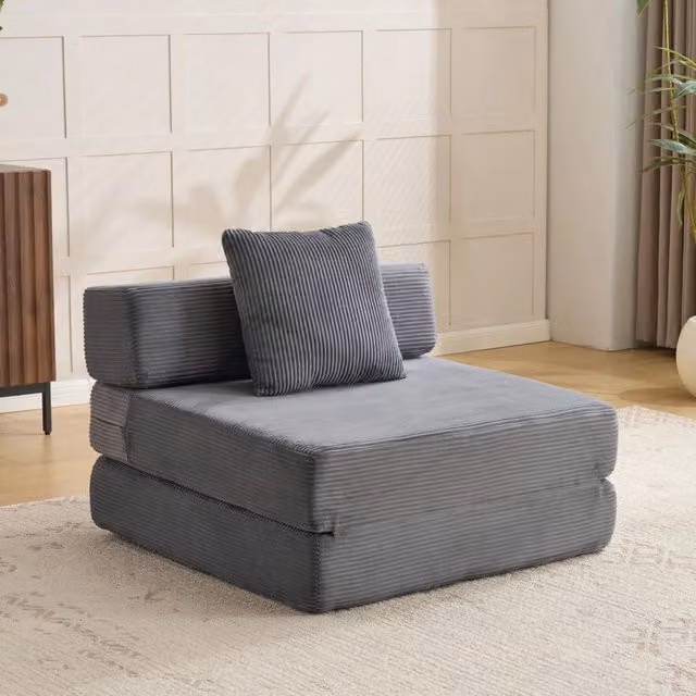 Divano letto pieghevole OKWISH in tessuto a coste grigio con imbottitura in spugna per soggiorno e camera da letto