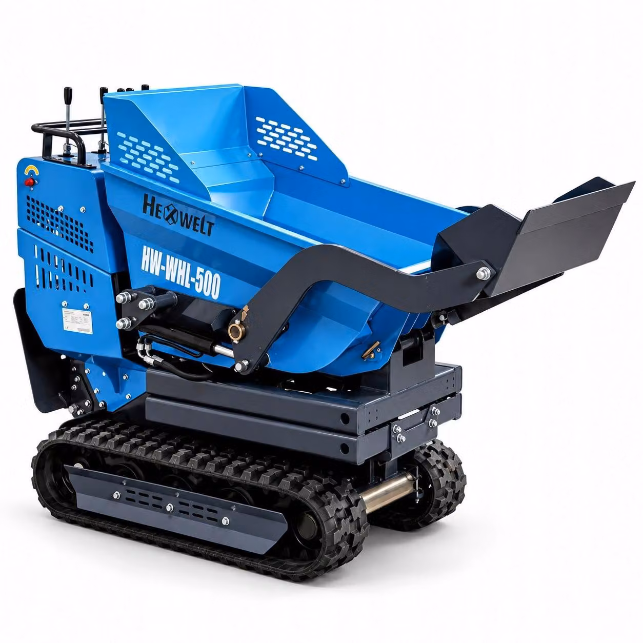 Dumper cingolato - HEXWELT - 500 kg, 200 l, 6,5 HP, ribaltamento idraulico con pala - HW-WHL-500