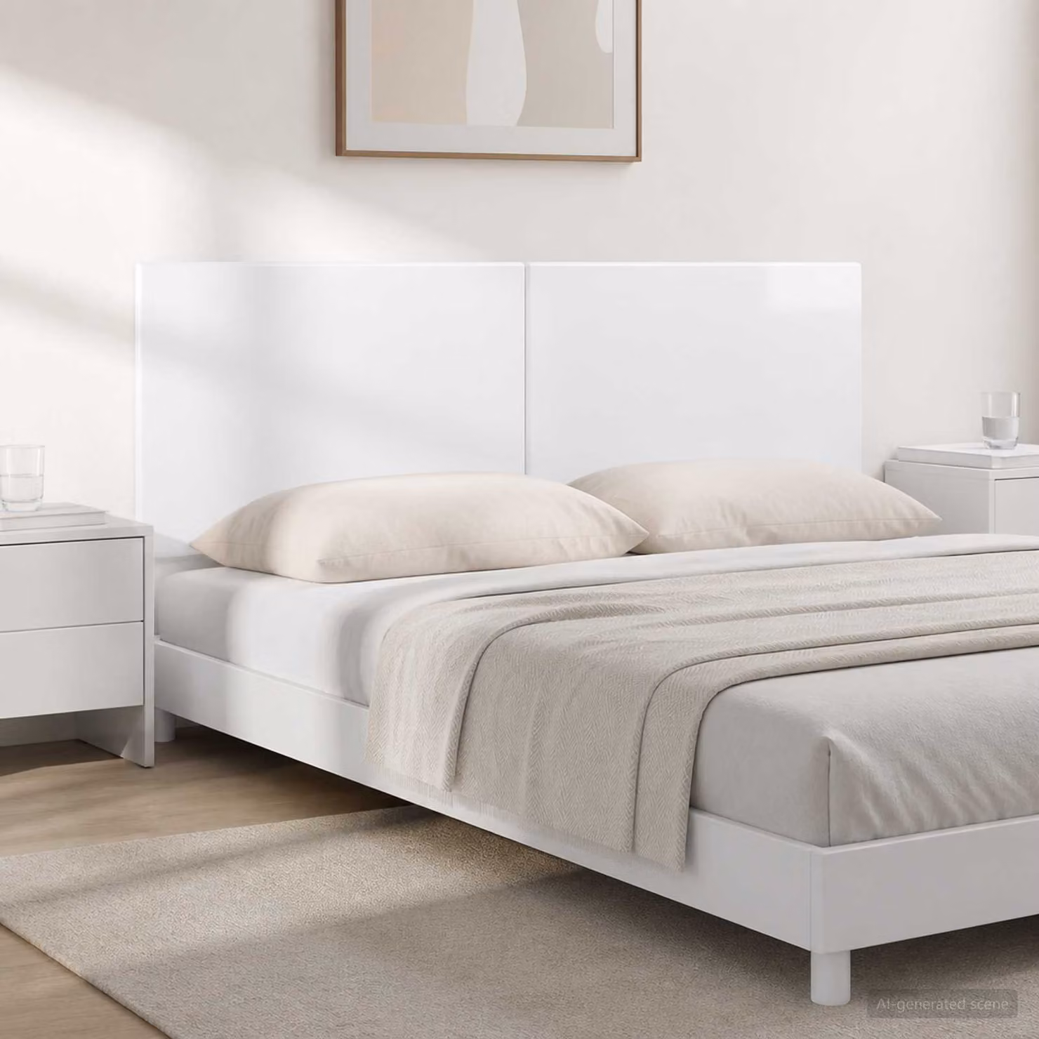 Testiera da muro vidaXL BREDA in legno ingegnerizzato bianco lucido L: 142 cm, H: 50 cm, P: 3 cm