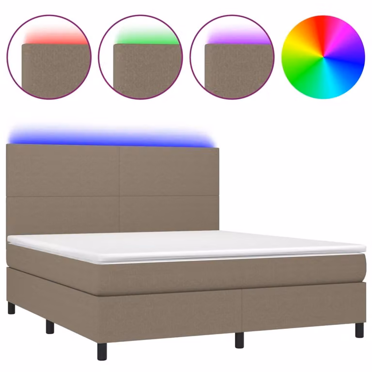Letto a Molle con Materasso e LED Tortora 160x200 cm in Tessuto
