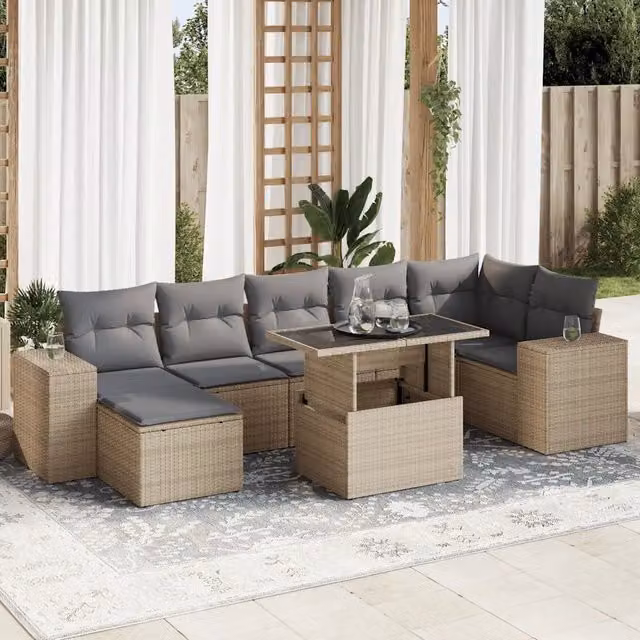 Set Divano da Giardino 8 pz con Cuscini Beige in Polyrattan 3326840
