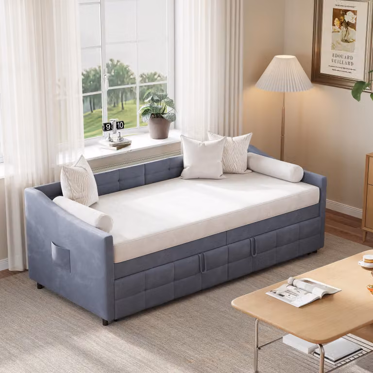 Divano letto estraibile 90×200 cm grigio in velluto – divano letto per appartamenti, uffici domestici e camere degli ospiti, letto singolo salvaspazio