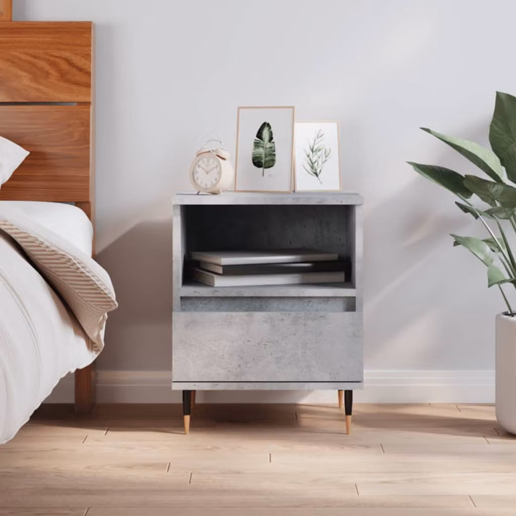 Comodino moderno da parete vidaXL in legno e metallo, Grigio, L 40 cm x P 35 cm x H 50 cm
